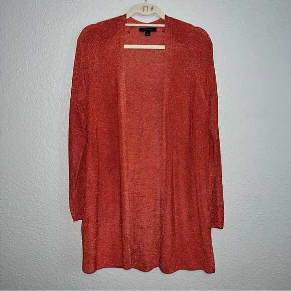 Ann Taylor Womens Open Front Long Sleeve Knitted Sweater Cardigan Orange Medium - Picture 1 of 8